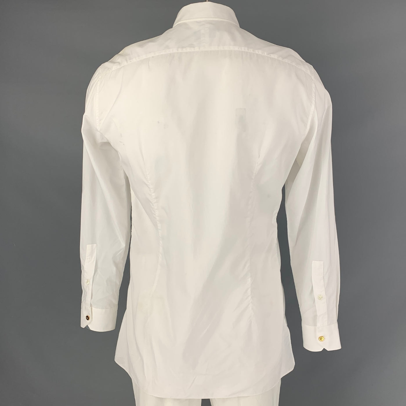 LANVIN Size L White Pleated Cotton Tuxedo Long Sleeve Shirt