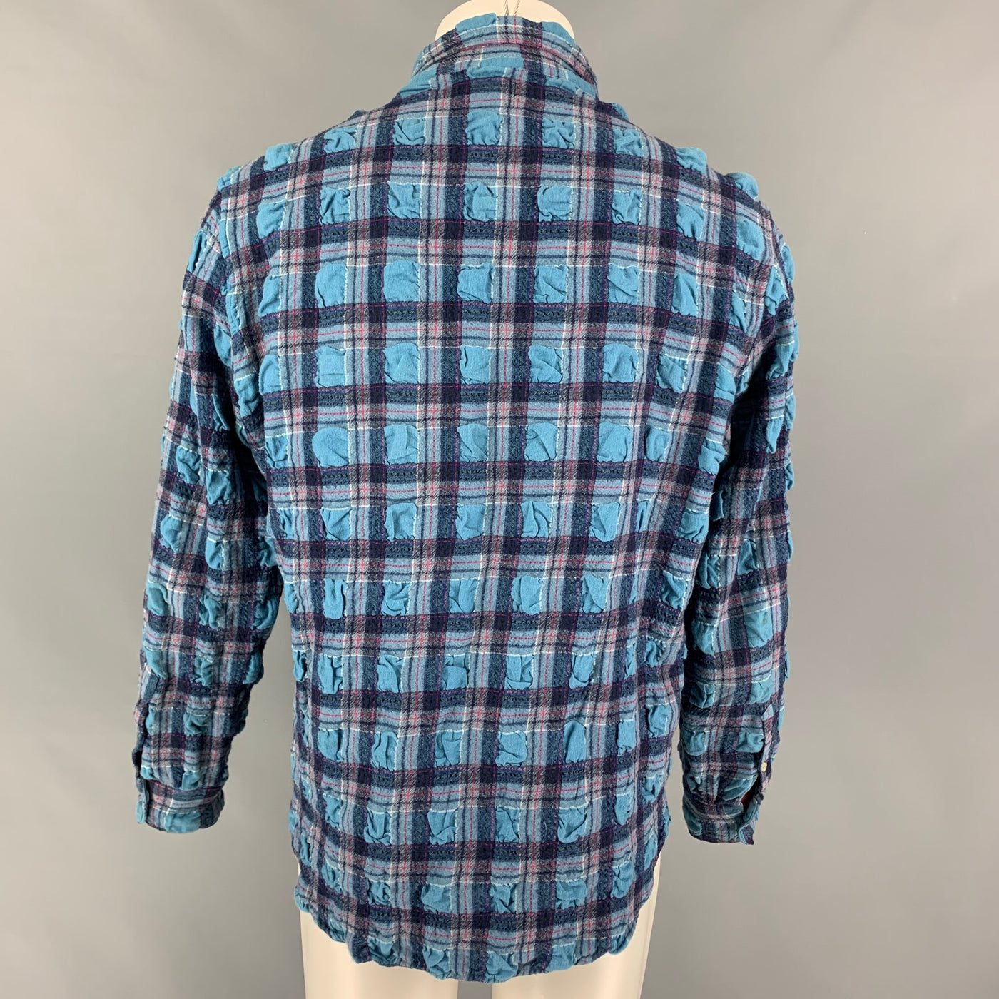 WILLY CHAVARRIA Size M Burgundy Navy Plaid Wrinkled Long Sleeve Shirt