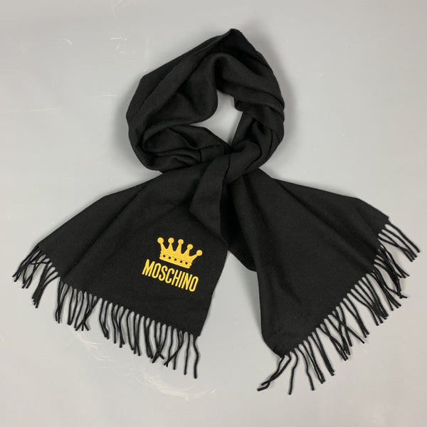 moschino fringe logo wool scarf