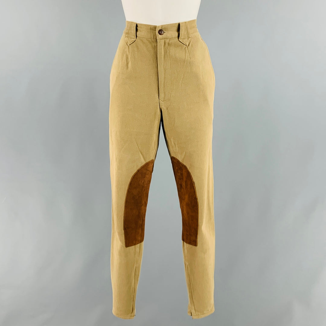 RALPH LAUREN Size 8 Navy Cotton Elastane Patchwork Suede Casual Pants
