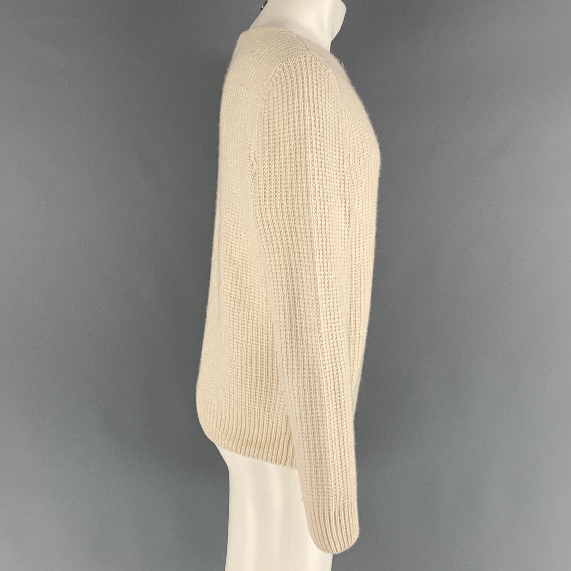 Louis Vuitton Cream Cashmere Perforated Belted Cardigan M