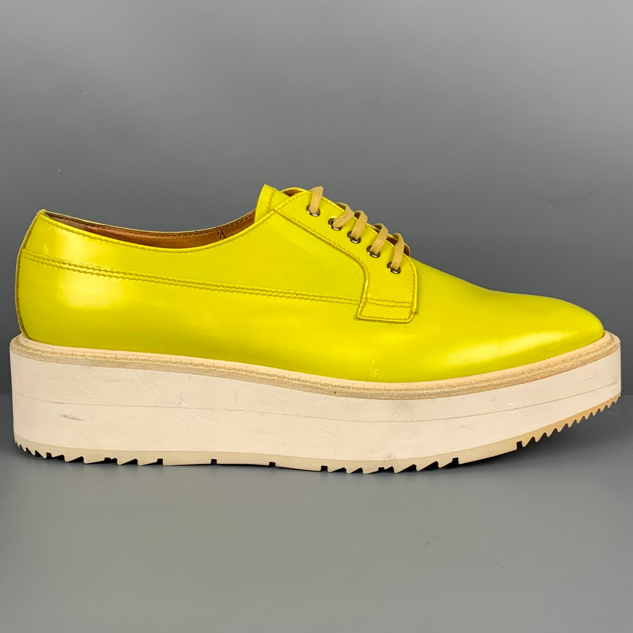 PRADA Size 11 Yellow White Leather Platform Lace Up Shoes – Sui Generis  Designer Consignment