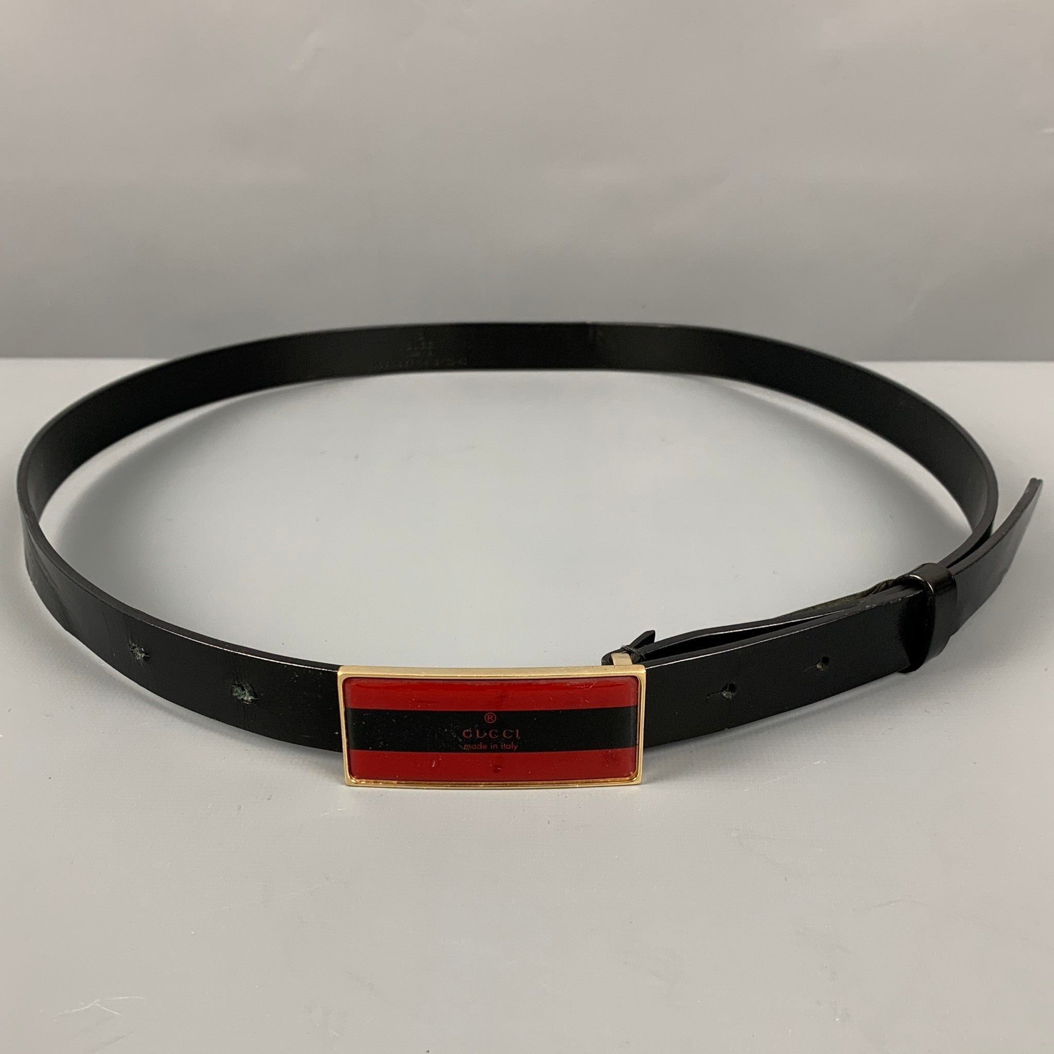 ROBERTO CAVALLI Size 4 Black Gold Leather Belt – Sui Generis