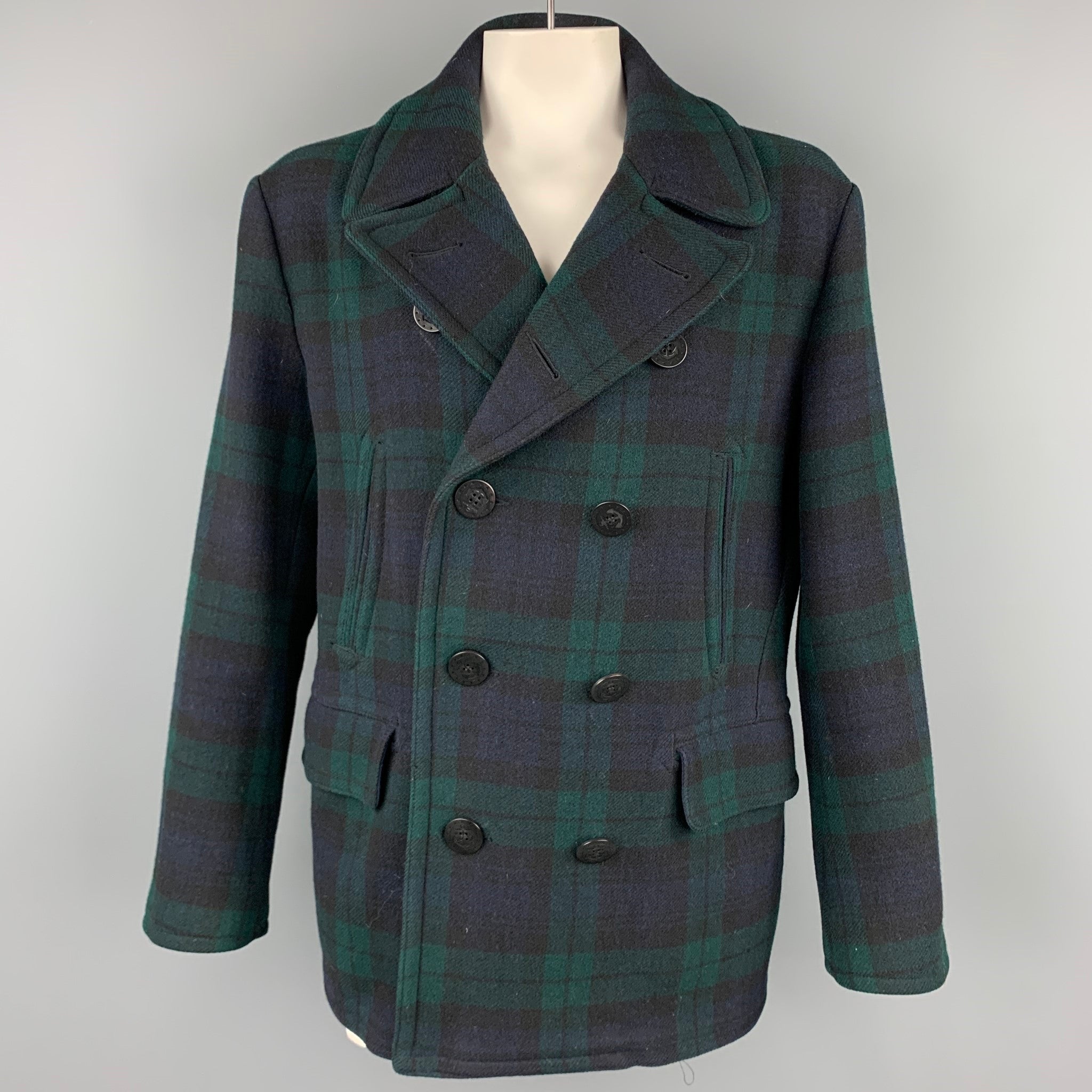 POLO by RALPH LAUREN Size XL Blackwatch Plaid Wool Double Breasted Peacoat  – Sui Generis Designer Consignment