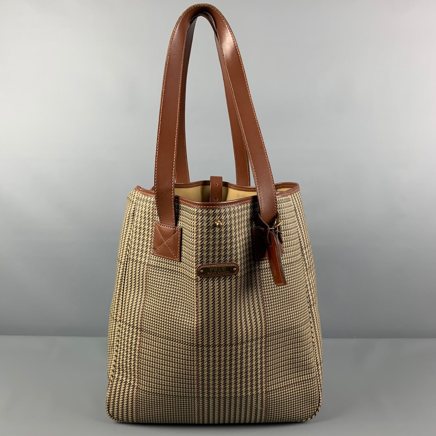 Vintage RALPH LAUREN Beige Brown Plaid Leather Trim Canvas Tote Bag – Sui  Generis Designer Consignment