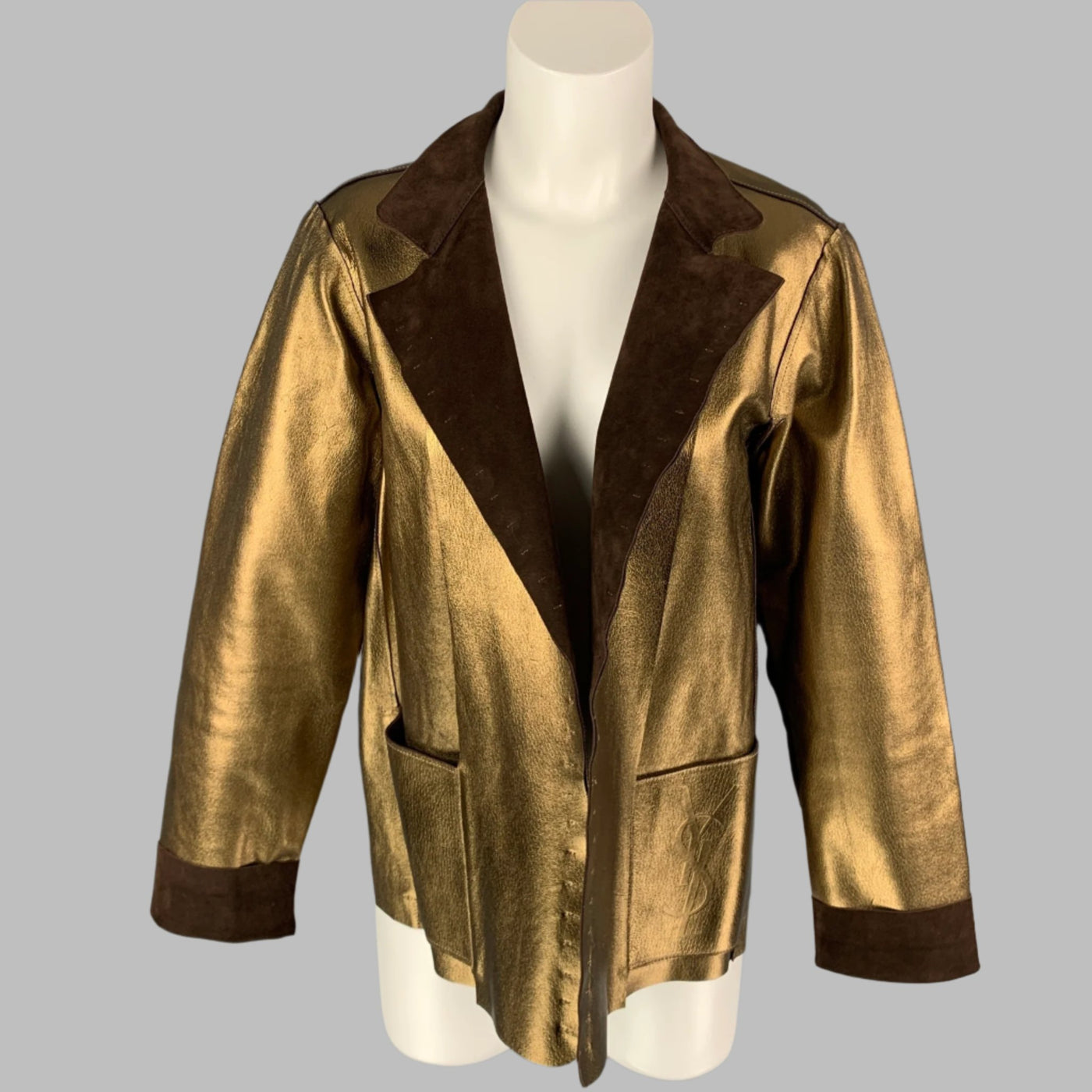 YVES SAINT LAURENT by TOM FORD Size L Gold & Brown Leather Reversible Jacket  – Sui Generis Designer Consignment