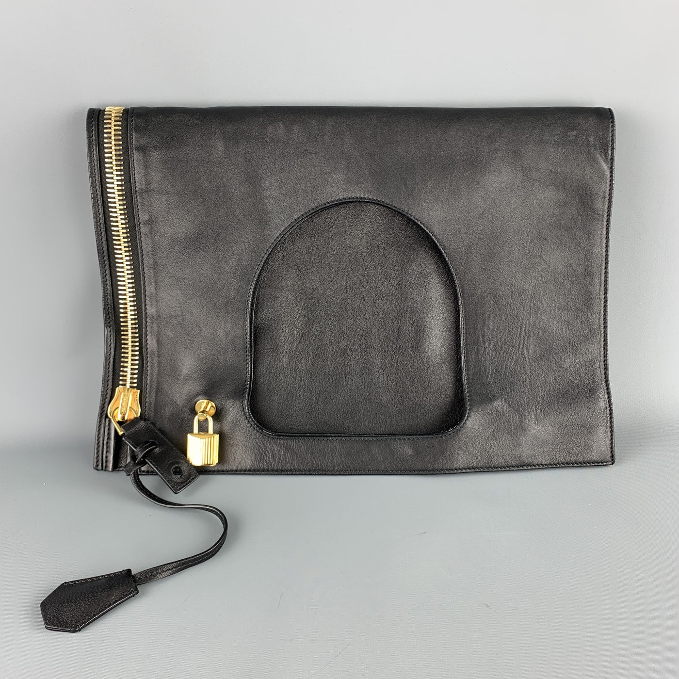 TOM FORD Black Leather AXIS Gold Padlock Fold Over Clutch Shoulder Bag –  Sui Generis Designer Consignment