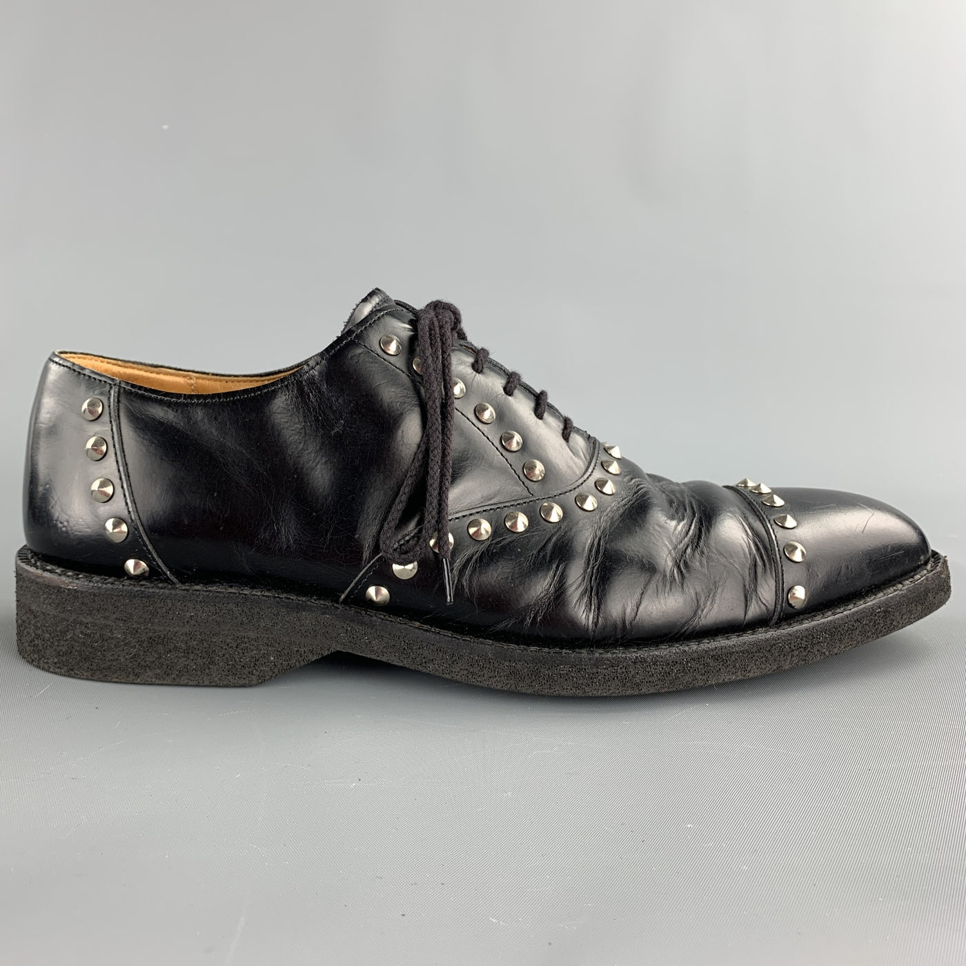 COMME des GARCONS HOMME PLUS Size 9.5 Black Studded Leather Cap Toe Lace Up  Shoes