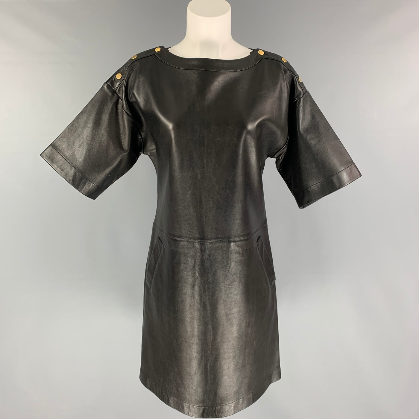 MICHAEL KORS Size 4 Black Leather Short Sleeve Below Knee Dress – Sui  Generis Designer Consignment