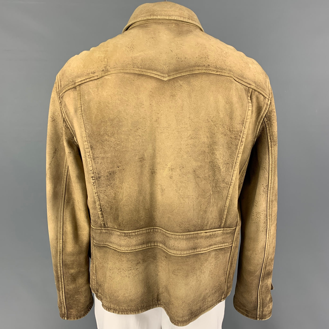 POLO by RALPH LAUREN Size XXL Tan Distressed Leather Zip Up Jacket