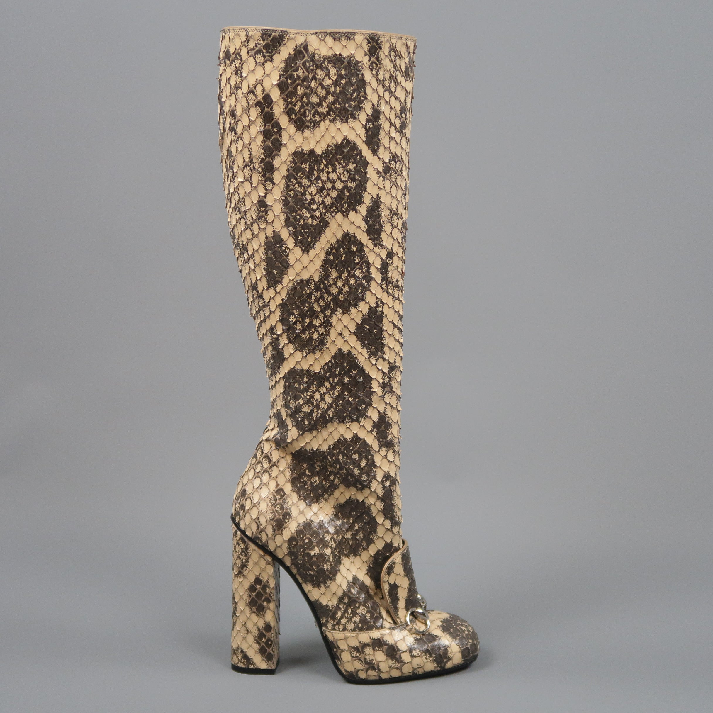 snake skin knee high boots