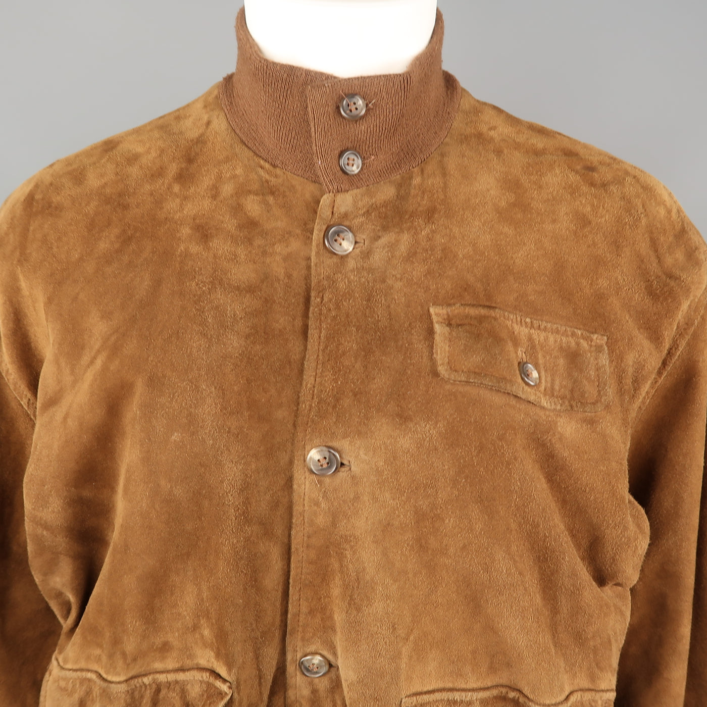 POLO RALPH LAUREN M Brown Suede Buttoned Bomber Jacket – Sui