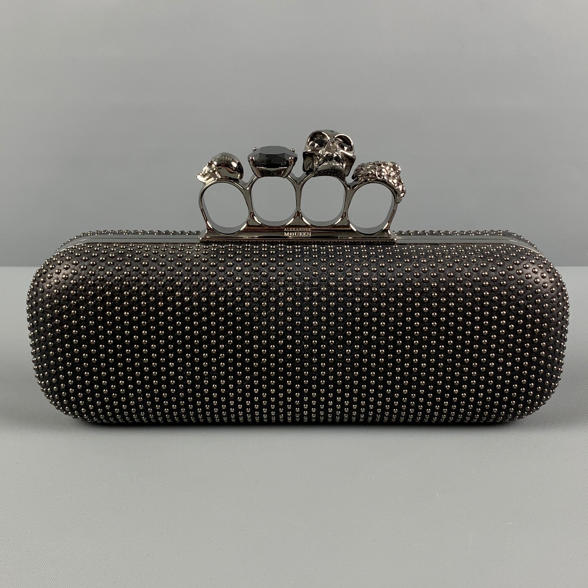 CALLEEN CORDERO Grey Silver Gold Studded Leather Clutch Sui