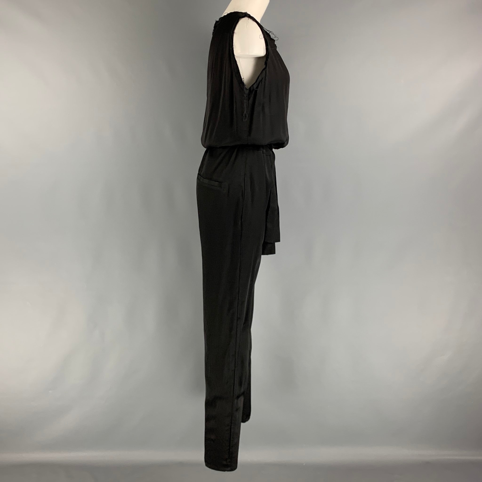 Louis Vuitton Womens Baggy Leg Belted Jumpsuit Black White Size 36