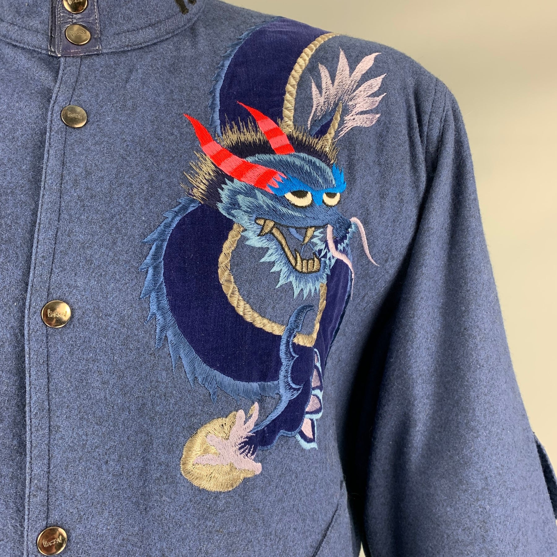 KANSAI YAMAMOTO Size L Blue Multicolour Dragon Embroidered