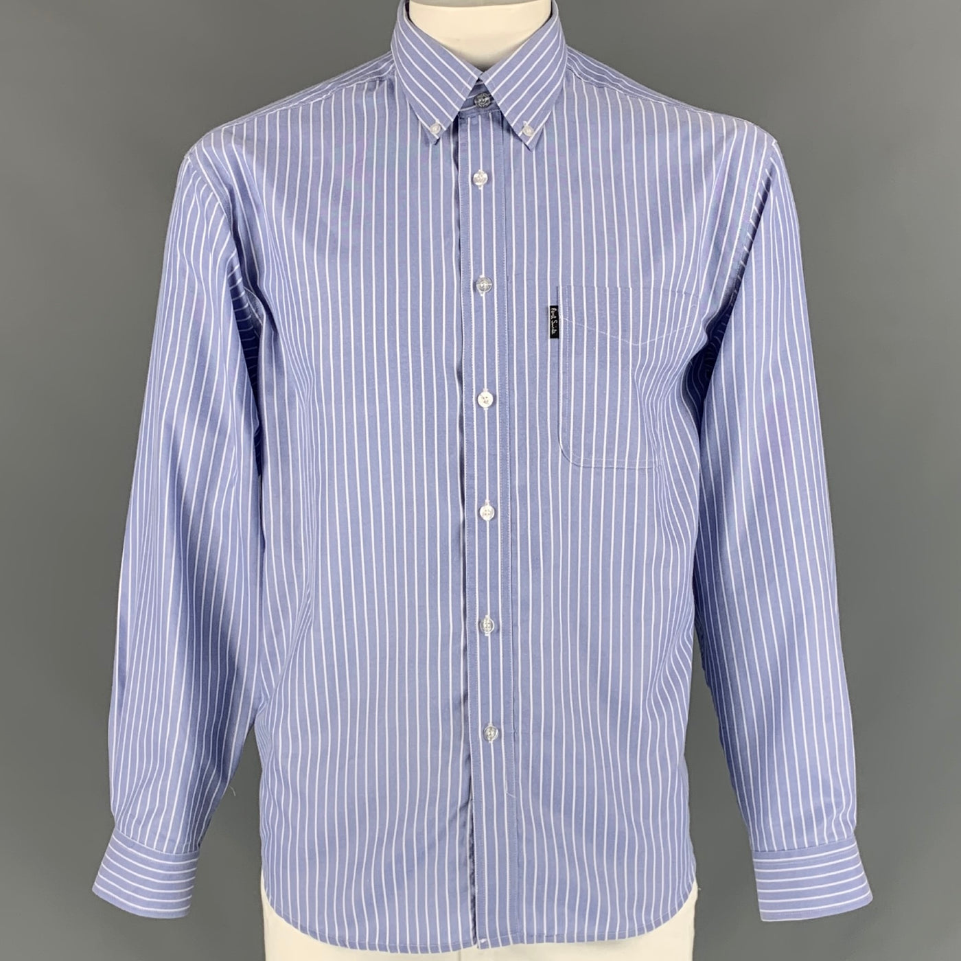 PAUL SMITH Size XL Blue White Stripe Cotton Button Down Long Sleeve Shirt