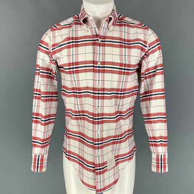 THOM BROWNE Size M White & Red Plaid Cotton Oxford Long Sleeve Shirt
