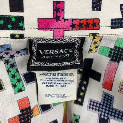 Vintage VERSACE JEANS COUTURE Size M Multi-Color Cross Print Cotton Long Sleeve Shirt