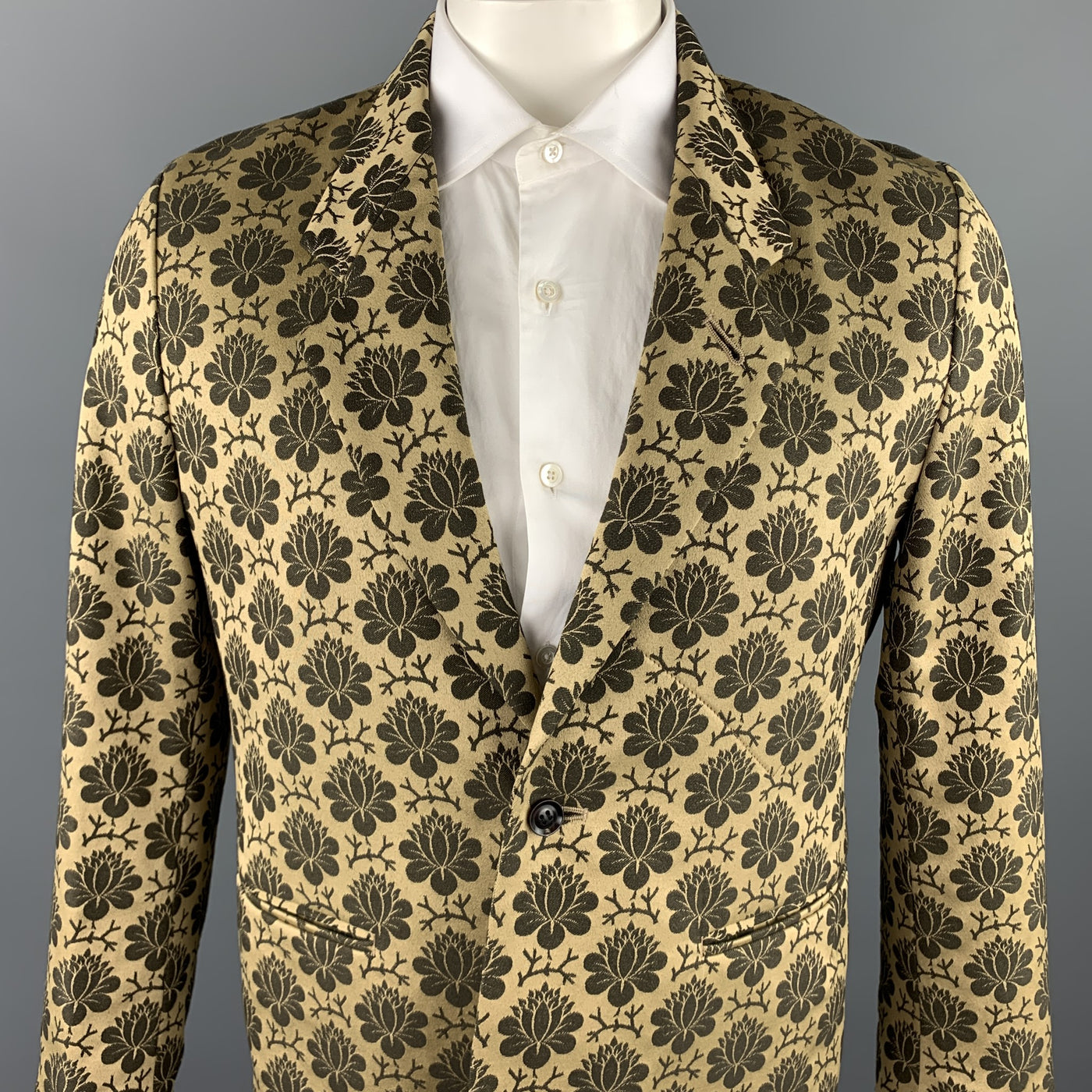 SASQUATCHfabrix Size L Gold & Brown Floral Polyester / Cotton Sport Coat