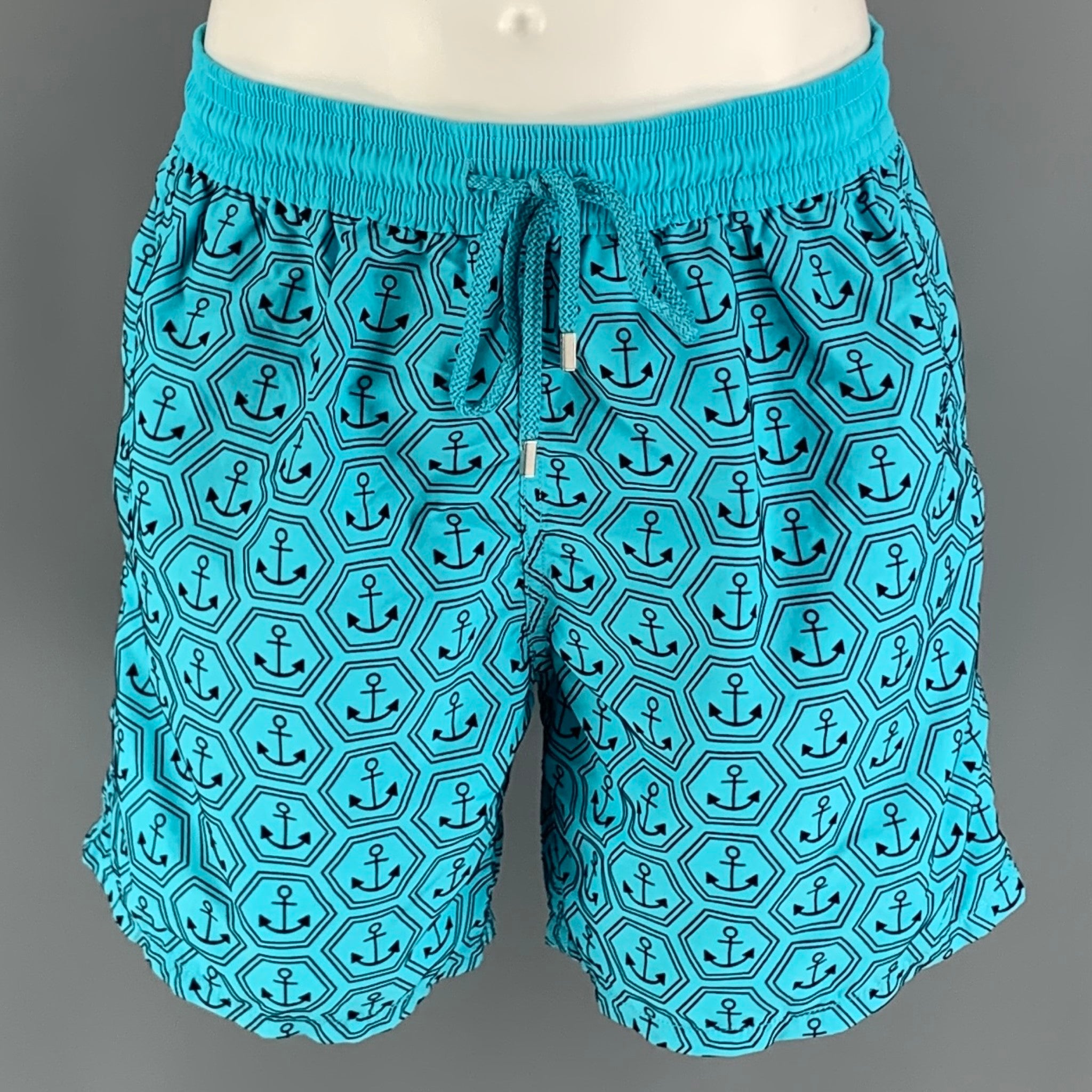 Louis Vuitton Printed Nylon Swim Shorts, Blue, XXL