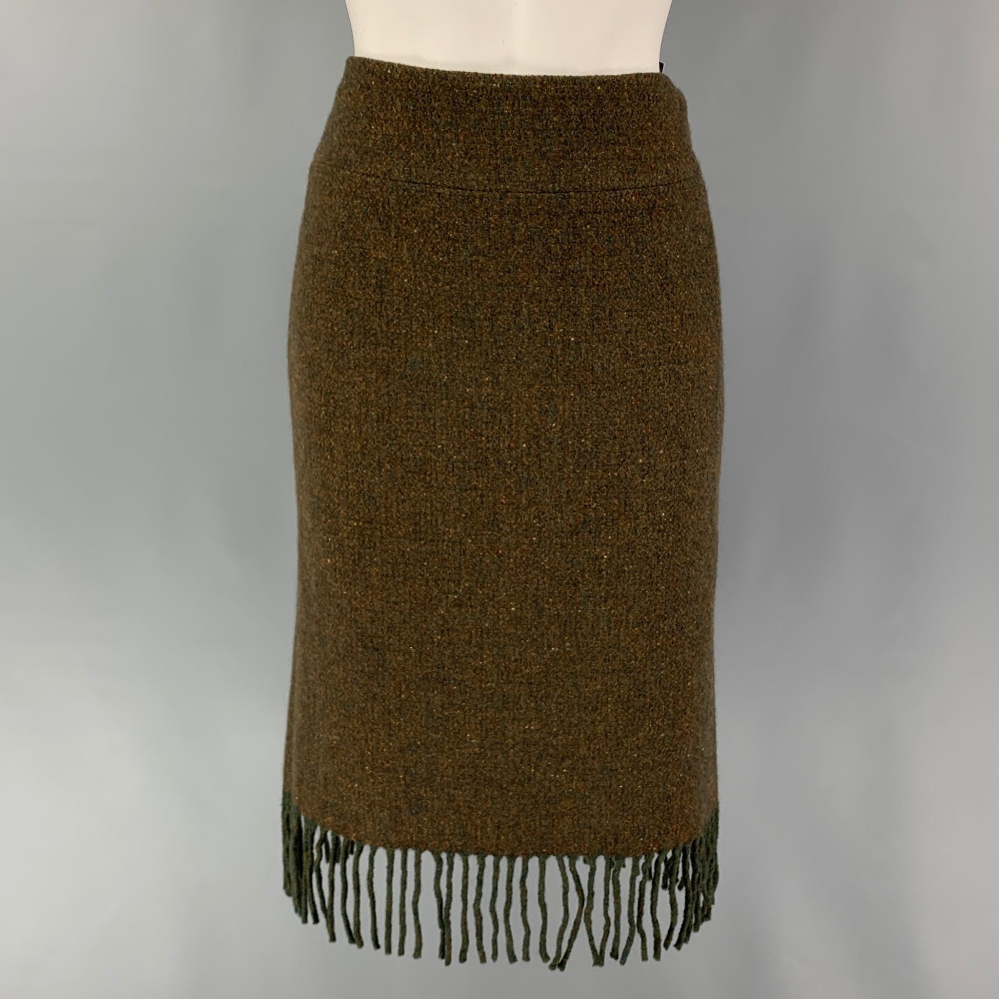RALPH LAUREN Size 6 Olive Merino Wool Cashmere Heather Fringed Skirt – Sui  Generis Designer Consignment