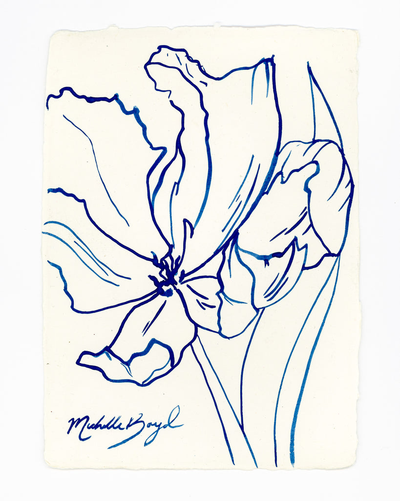 Michelle Boyd Studio - sketches - blind contour - original gouache - pen and ink - handmade paper 