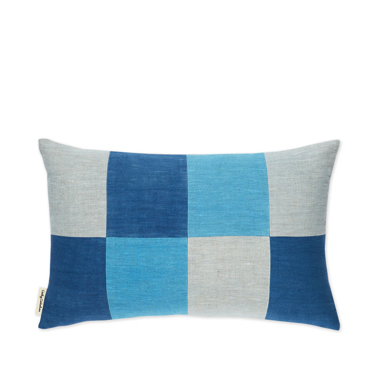 Linen Patchwork Pillow in Blues