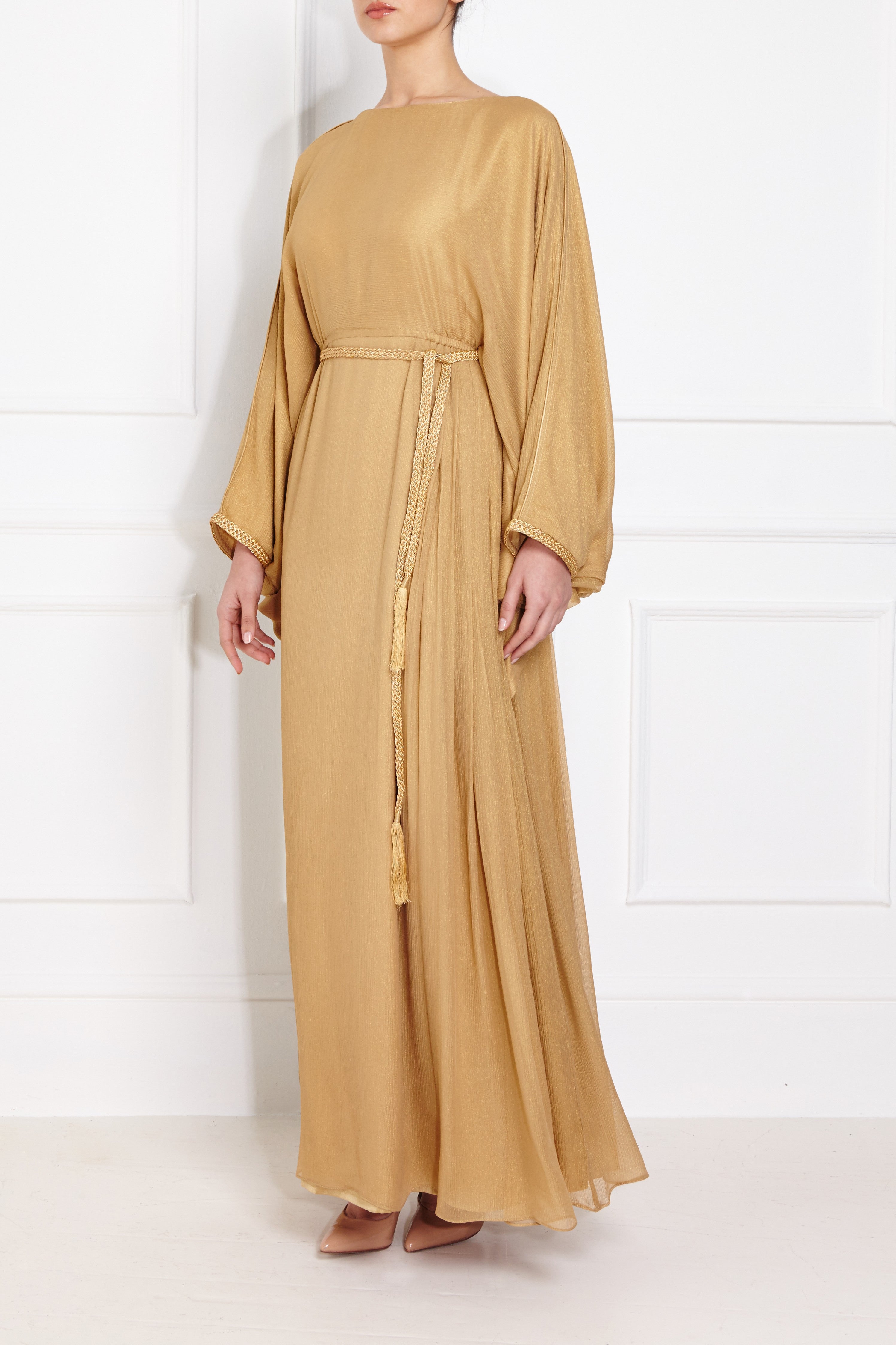 Gold Metallic Pleated Gown - Nisaa Boutique