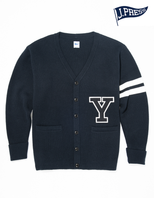 Cotton V-Neck Pullover Varsity Sweater Navy Blue With White Trim