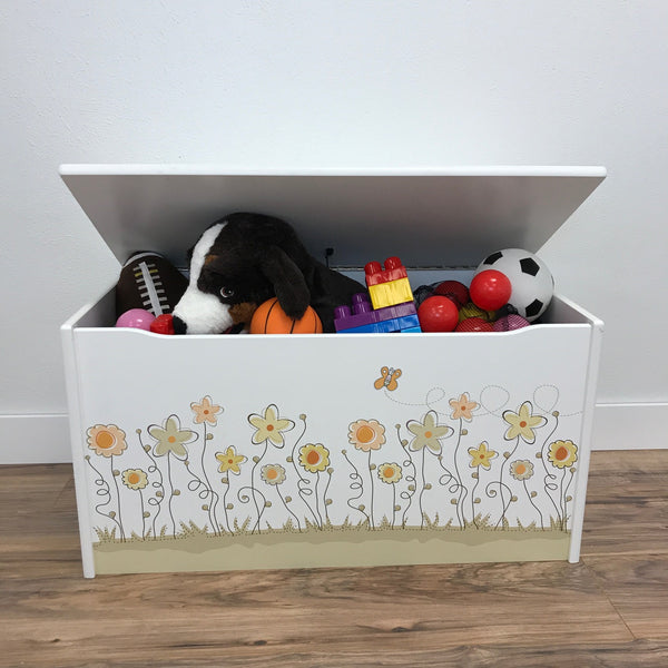 Little Prints: Toy Storage Chest Field of Flowers Wooden Toy Boxes Little C...