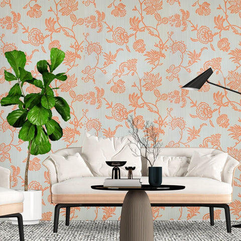 10386 Beige orange floral textured plants madeline Sculptured Surfaces wallpaper rolls