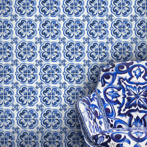 Dolce and Gabbana wallpaper wallcoverings white blue tile