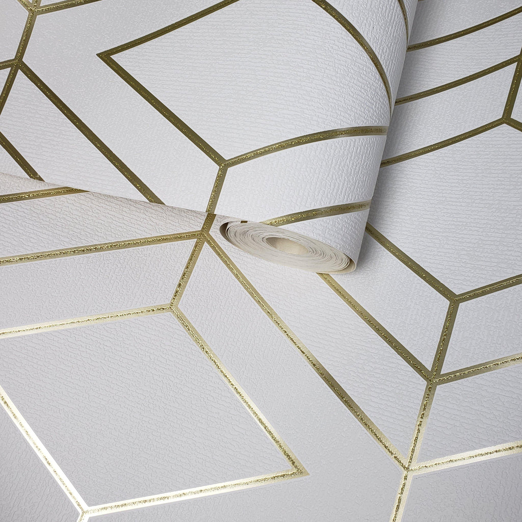 WM42344 Geometric White Gold Glitter Wallpaper – wallcoveringsmart