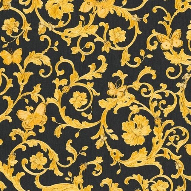 34325 2 Butterfly Barocco Gold Black Wallpaper Wallcoveringsmart