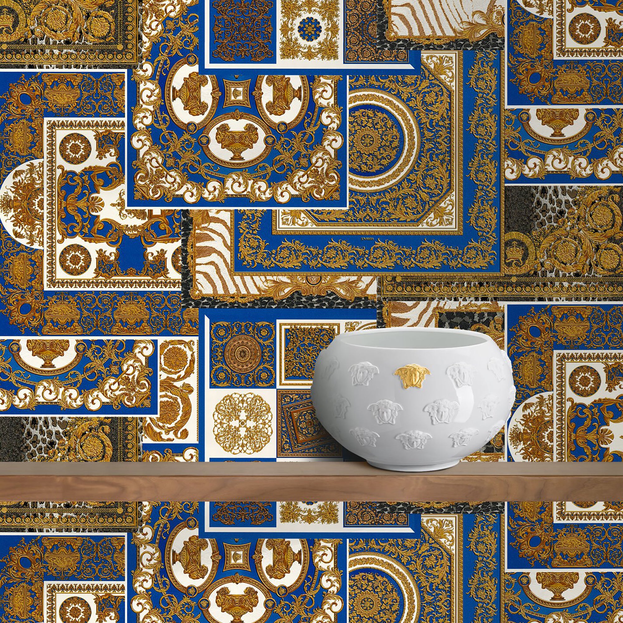 versace wallpaper blue and gold