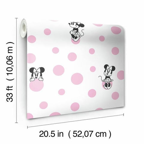 Di1027 York Wallcoverings Minnie Mouse Disney Kids Wallpaper Dots Whit Wallcoveringsmart