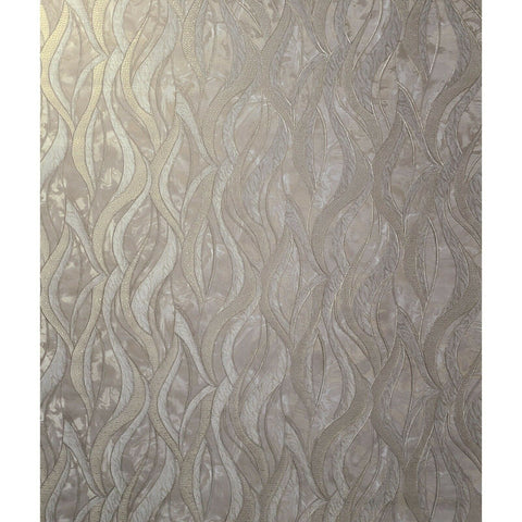 M25029 Gray Taupe tan metallic textured wave lines faux fabric Wallpap ...