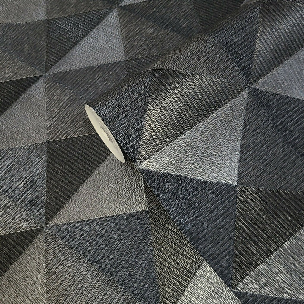 WMBA22006501 Black gray silver geometric textured 3D illusion Wallpape ...