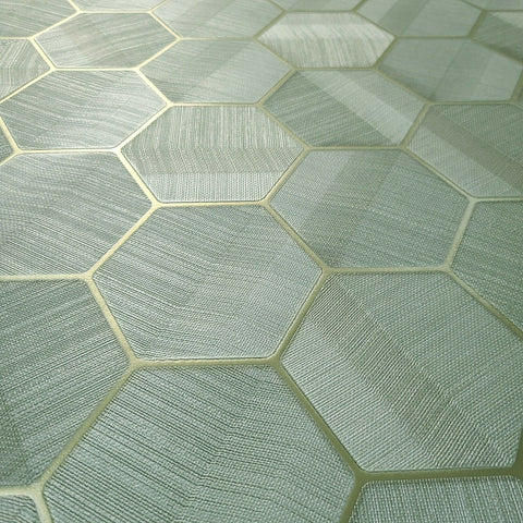 Z44803 Lamborghini Hexagon green gold faux grasscloth Wallpaper