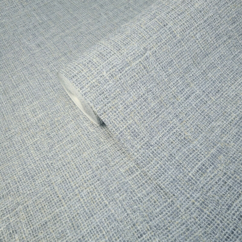Z44912 Blue Gold faux Sackcloth fabric textured lines plain Wallpaper ...