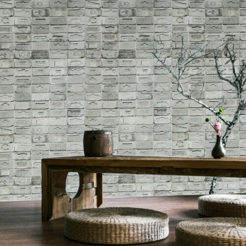 5678-10 Vinyl gray textured faux vintage concrete stone brick 3D Wallp ...