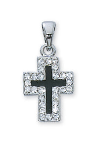 SM/BLACK & CRYSTAL CROSS/STERLING PLATED - P38 - Catholic Book & Gift Store 