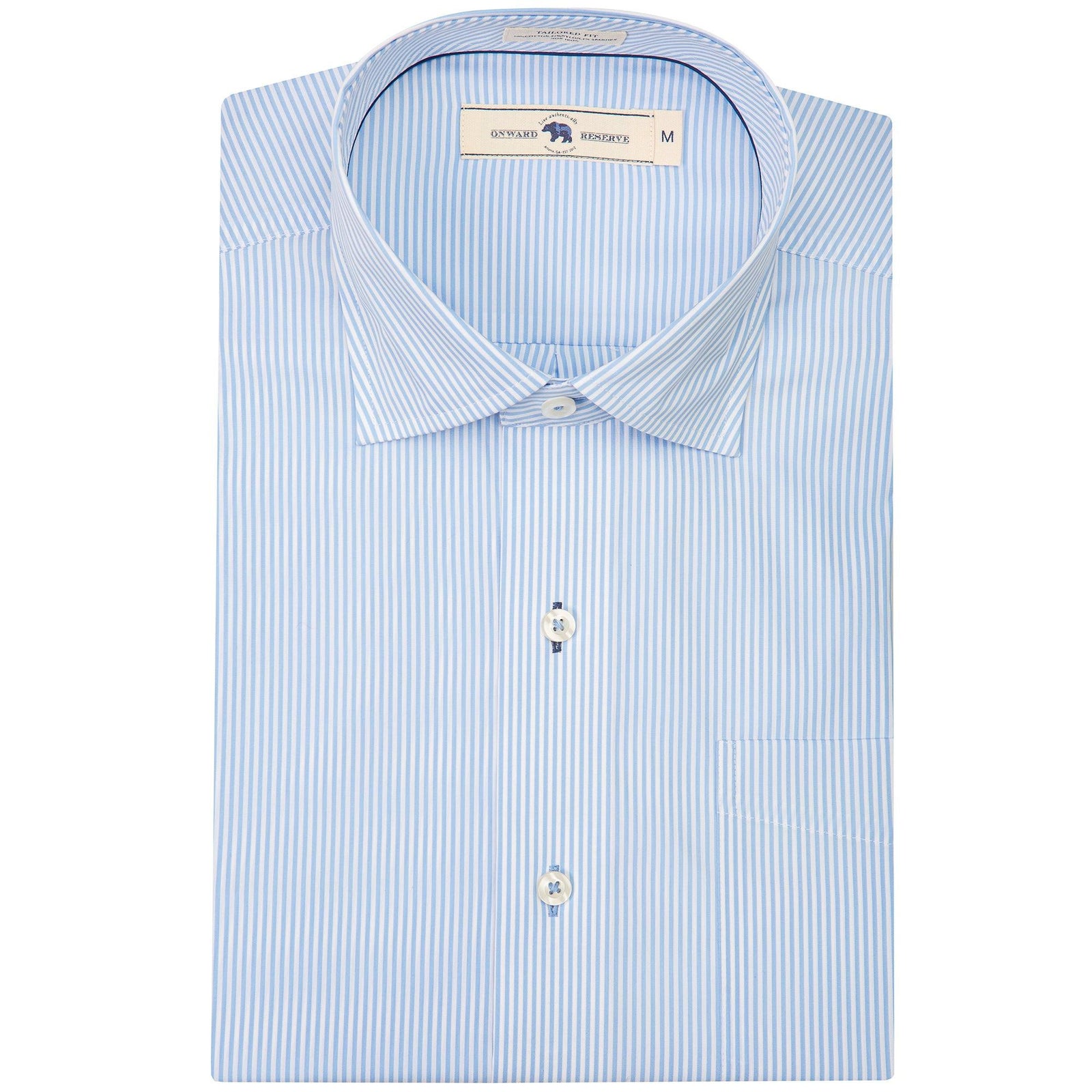 Light Blue/White Stripe Tailored Fit Spread Collar Shirt