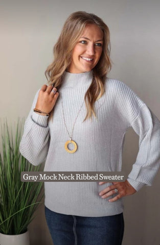 Gray Mock Neck Textured Sweater for Fall Fashion 2022 at Classy Closet Boutique for Women's Modest Clothing