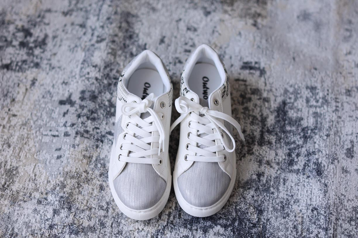 White Sneaker Star Black Snake Print Classy Closet Online Cute Shoes – Closet