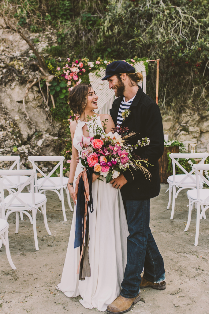 boho chic simple wedding bridal inspiration rose pink white love macrame florals jewels planning california beach seaside 