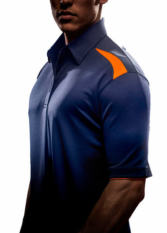 Navy Blue Classic Striped Polyester Performance Polo Shirt Custom