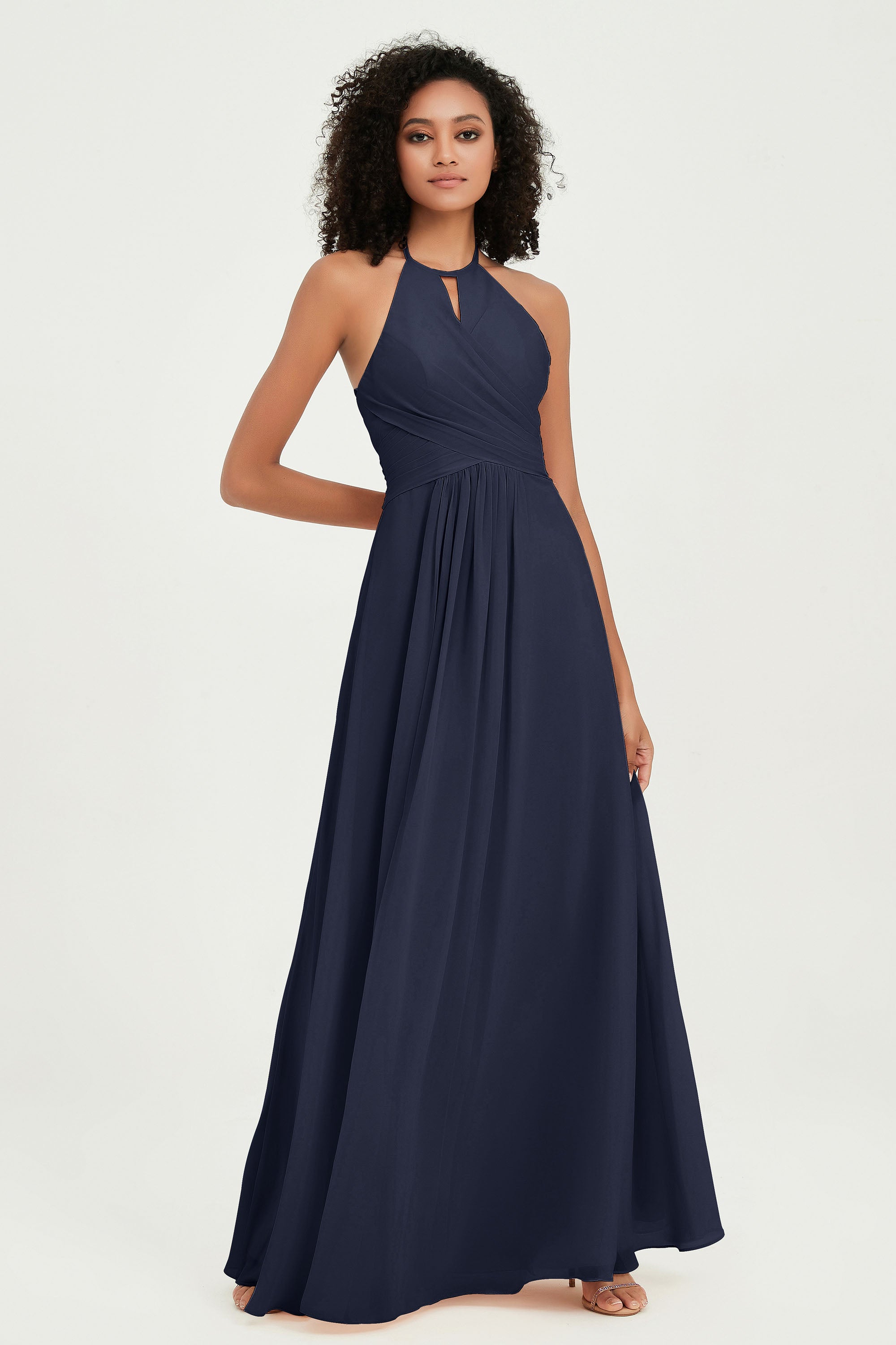 A-line Halter Long Bridesmaid Dress Open Back – DUNTERY