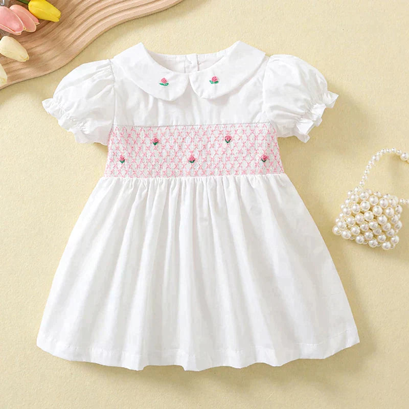 'Pamela' Hand Embroidered Smock Dress - Princess Pink or Garden Green