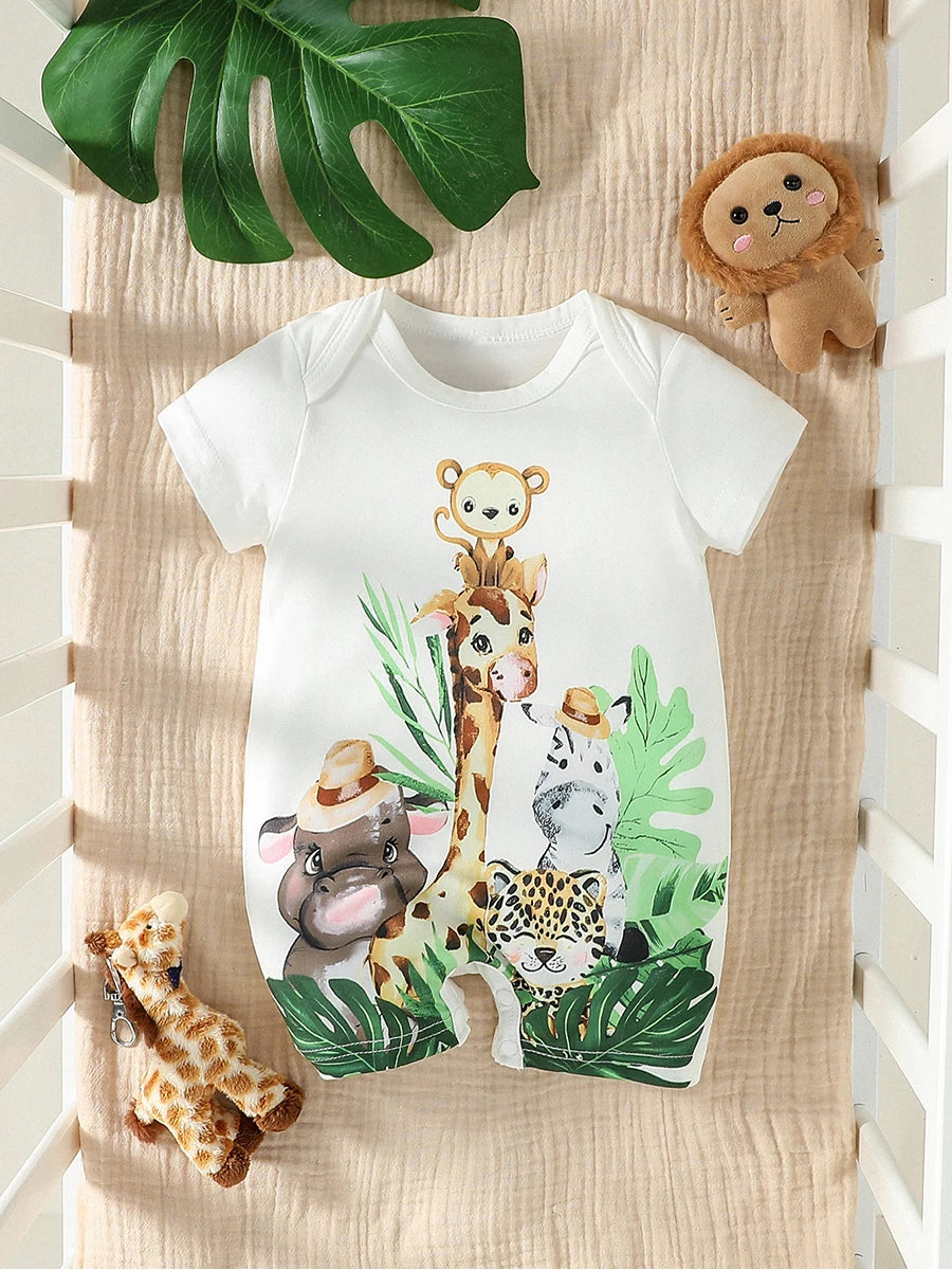 "Jungle Baby" Short-Sleeved Romper Outfit for Babies – Stylish & Comfortable